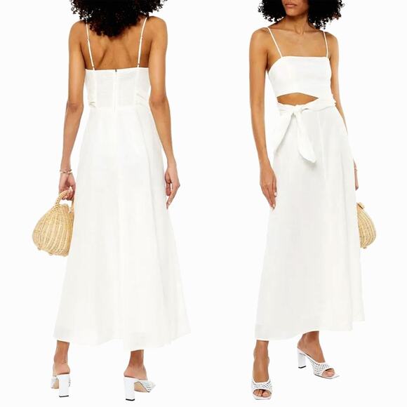 NWT! Zimmermann 3 Amelie Knotted Cutout 100% Linen Maxi Dress Ivory White US 10 - Picture 1 of 15